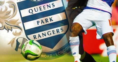 Descargar logotipo brillante de queens park rangers, 4k, fondo de